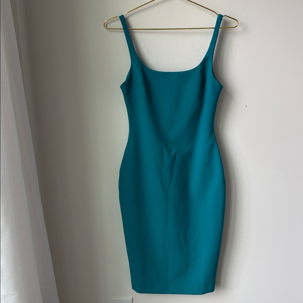 Likely Gabrielle Bodycon Cocktail Dress in Teal Low Scoop Back Zip Close Size 2